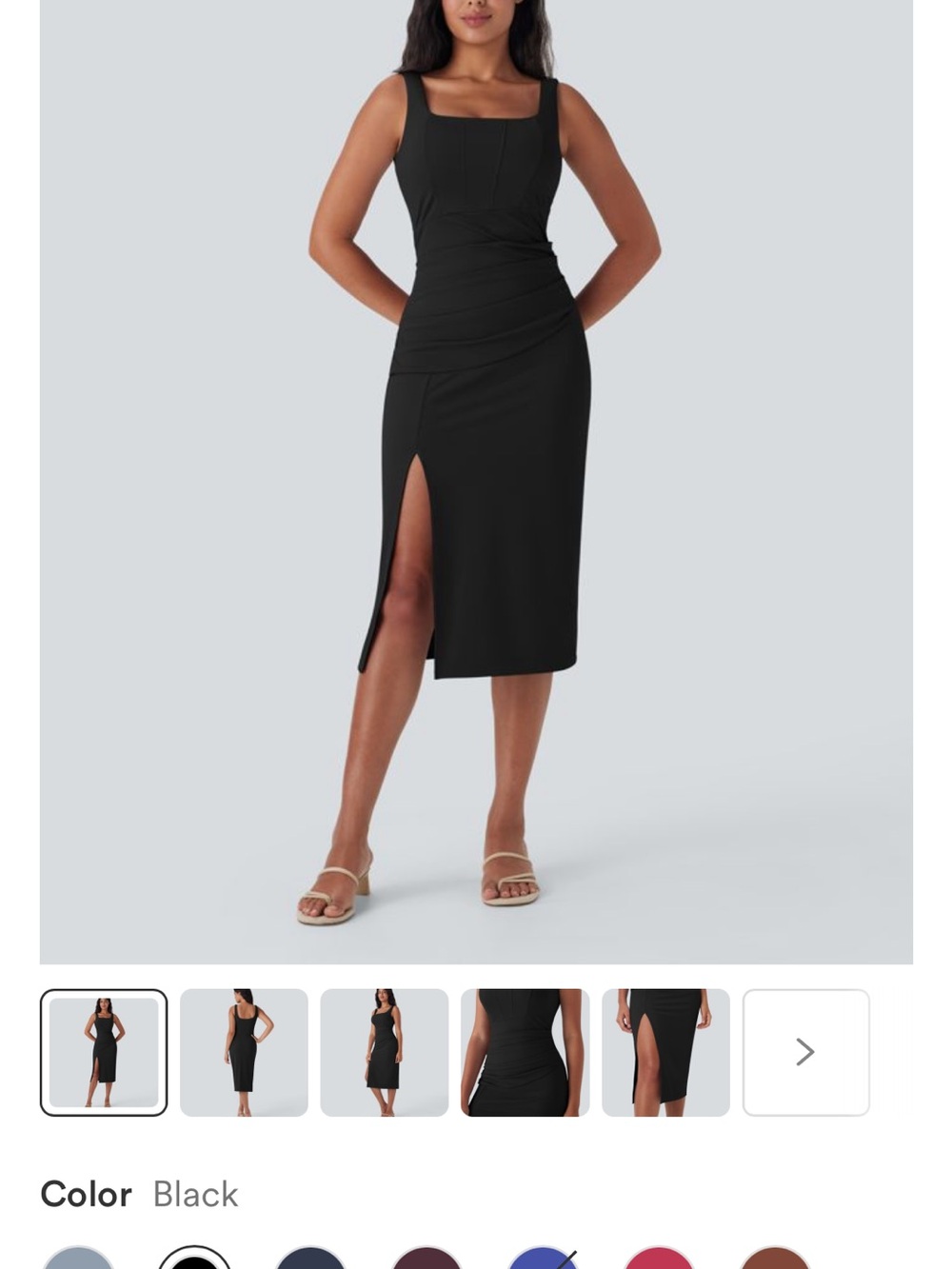 NWT HALARA Black Square-Neck Midi Dress with Side Slit M